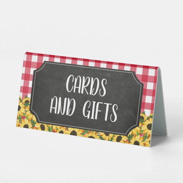 Rustic Chalk Red Gingham Sunflowers Cards & Gifts (Front)