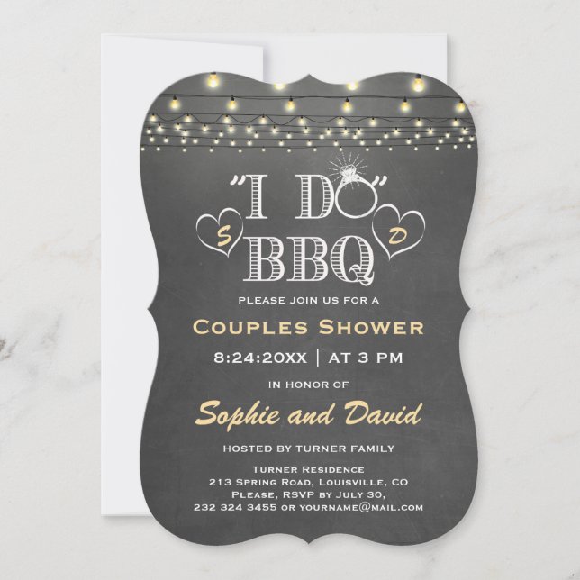 Rustic Chalk String Lights I DO BBQ Invitation (Front)
