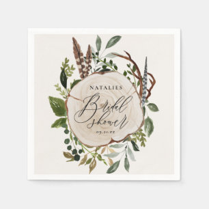 Rustic chalk + wood slice bridal shower party napkin