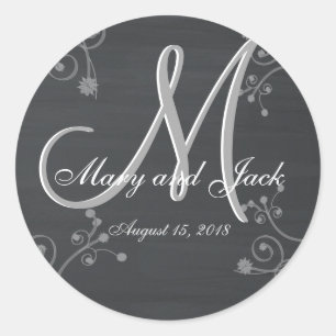 Rustic Chalkboard 3d Monogram Classic Round Sticker