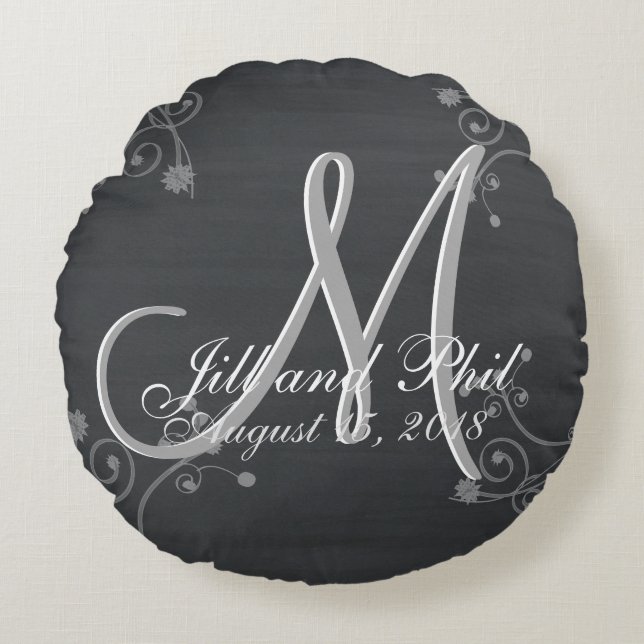 Rustic Chalkboard 3d Monogram Round Cushion (Front)