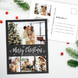 Rustic Chalkboard 4 Photo Collage Christmas Postcard<br><div class="desc">Rustic Minimal Chalkboard 4 Photo Collage Merry Christmas Script Holiday Postcard. This festive, mimimalist, four (4) photo holiday card template features a pretty photo collage, some snowflake and says Merry Christmas! The „Merry Christmas” greeting text is written in a beautiful white colour hand lettered typography font type on grey chalkboard...</div>