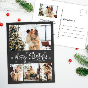Rustic Chalkboard 4 Photo Collage Christmas Postcard