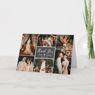 Rustic Chalkboard 6 Photo Collage Wedding Thank You Card