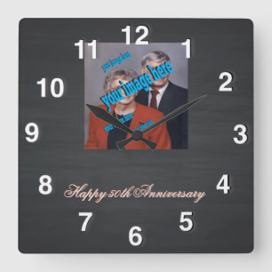 Rustic Chalkboard Anniversary Square Wall Clock