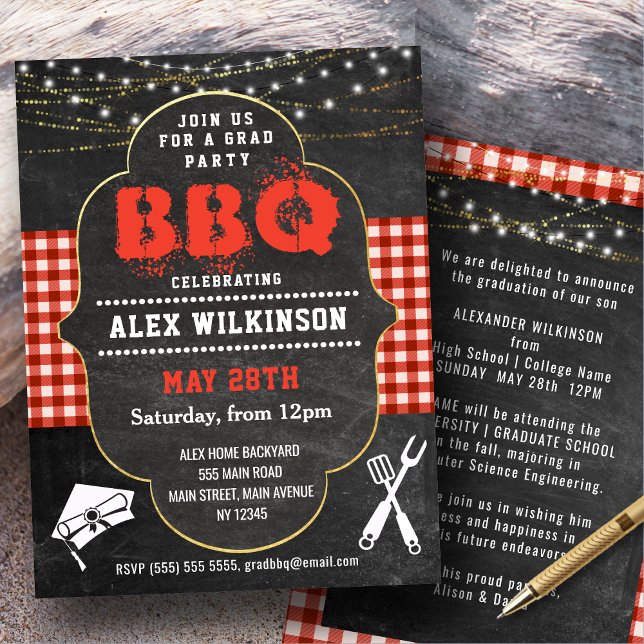 Rustic Chalkboard Backyard BBQ Party Graduation Invitation (Creator Uploaded)