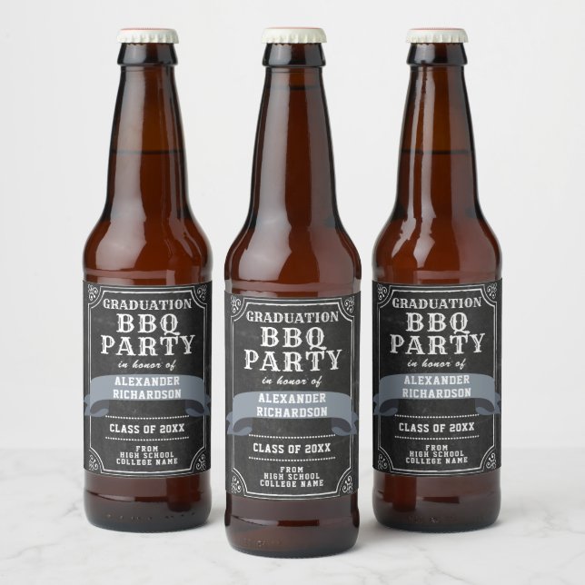 Rustic Chalkboard Backyard Graduation BBQ Party Beer Bottle Label (Bottles)