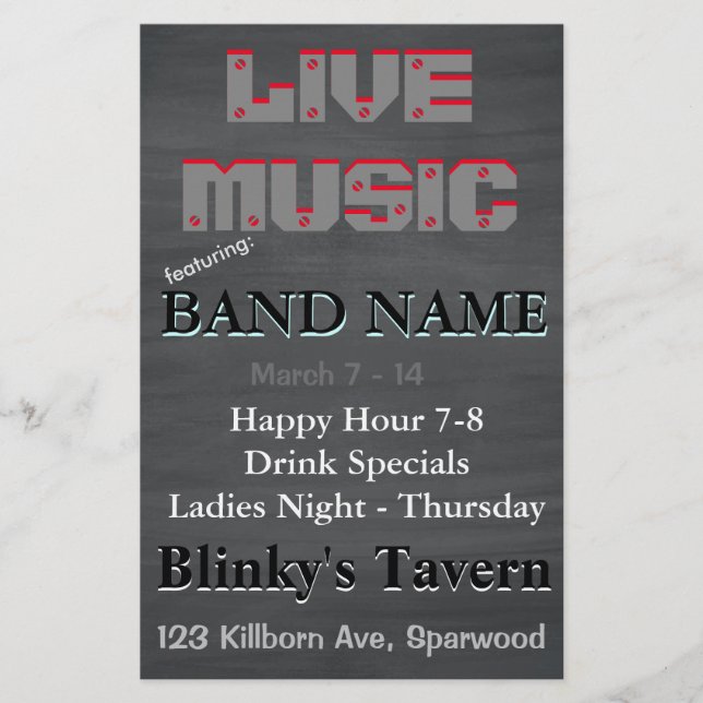 Rustic Chalkboard Bar Tavern Live Music 2 Flyer (Front)