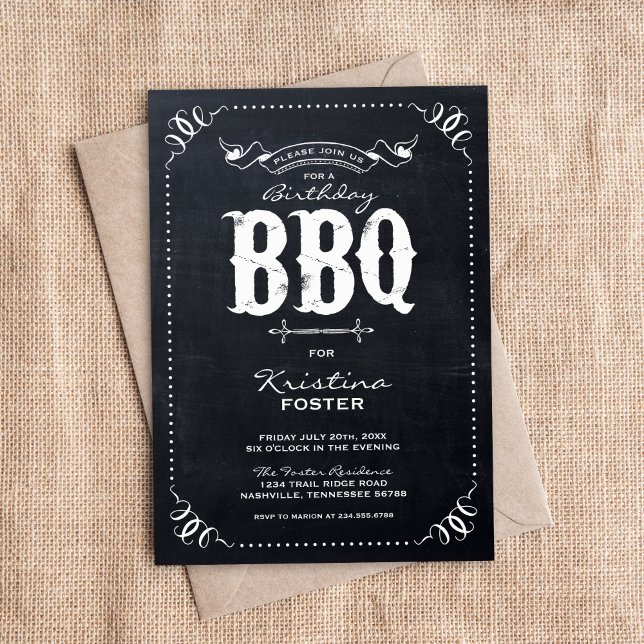 Rustic Chalkboard Birthday Party BBQ Invitation (Creator Uploaded)
