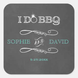 Rustic Chalkboard Burlap I DO BBQ Engagement Party Square Sticker