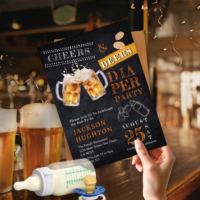 Rustic Chalkboard Cheers & Beers Diaper Party Invitation (Rustic Chalkboard Cheers & Beers Diaper Party Invitation)