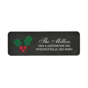 Rustic Chalkboard Christmas Holly Berry Return Address Label