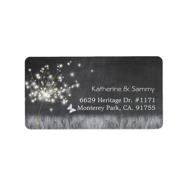 Rustic Chalkboard Dandelion Wedding Address Label (Front)