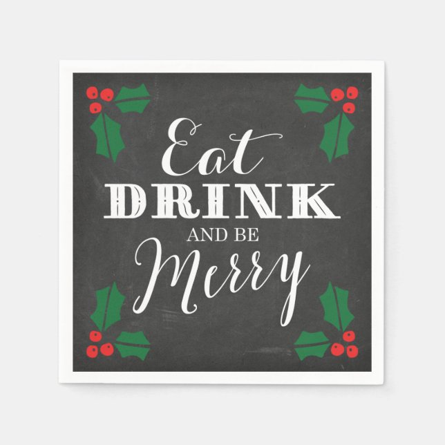Rustic Chalkboard Eat Drink and Be Merry Napkin (Front)