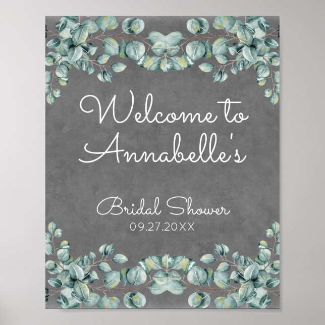 Rustic Chalkboard Eucalyptus Bridal Shower Welcome Poster (Front)