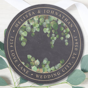 Rustic Chalkboard Eucalyptus Greenery Wedding Classic Round Sticker
