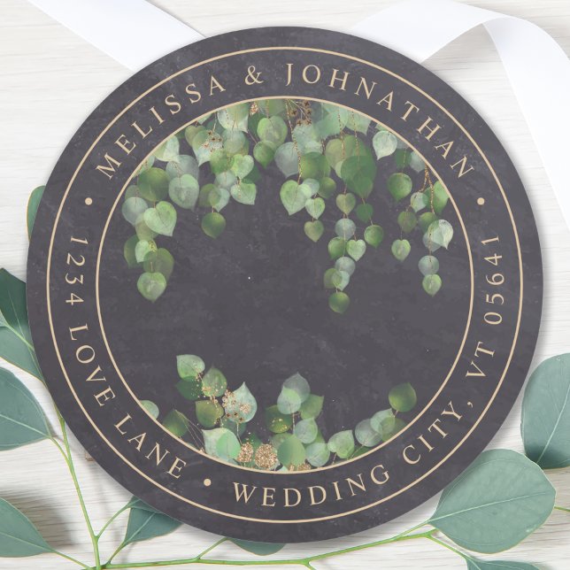  Rustic Chalkboard Eucalyptus Greenery Wedding Classic Round Sticker (Creator Uploaded)