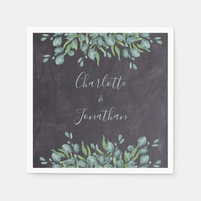  Rustic Chalkboard Eucalyptus Greenery Wedding Napkin (Front)