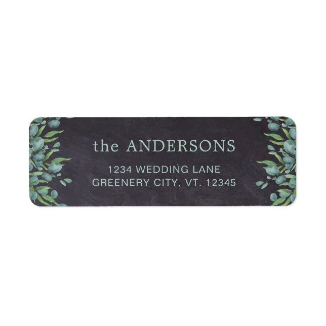  Rustic Chalkboard Eucalyptus Greenery Wedding Return Address Label (Front)