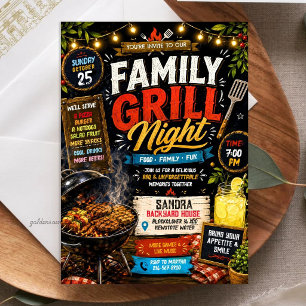Rustic Chalkboard Family Grill Night - BBQ Invitation