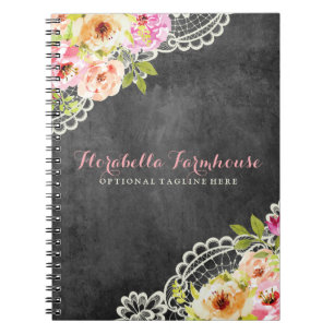 Rustic Chalkboard Farmhouse Roses Lace Shabby Chic Notebook
