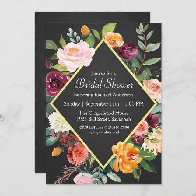 Rustic Chalkboard Floral Bridal Shower Invitation (Front/Back)