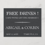 Rustic Chalkboard FREE DRINKS Save the Date Announcement Postcard<br><div class="desc">Rustic chalkboard ,  "FREE DRINKS!" funny Save the Date postcard.</div>