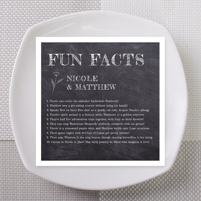 Rustic Chalkboard Fun Facts Wedding Napkin (Rustic Chalkboard Fun Facts Personalized Wedding Napkins)