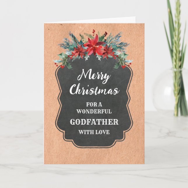 Rustic Chalkboard Godfather Merry Christmas Card (Front)