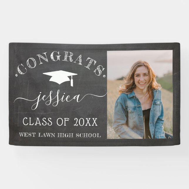 Rustic Chalkboard Graduation Banner with Photo (Horizontal)