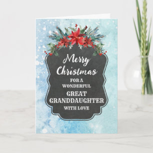Rustic Chalkboard Great Granddaughter Christmas Card