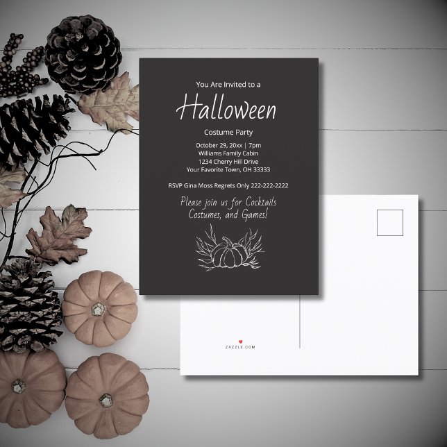 Rustic Chalkboard Halloween Costume Party Pumpkin  Invitation Postcard (Creator Uploaded)