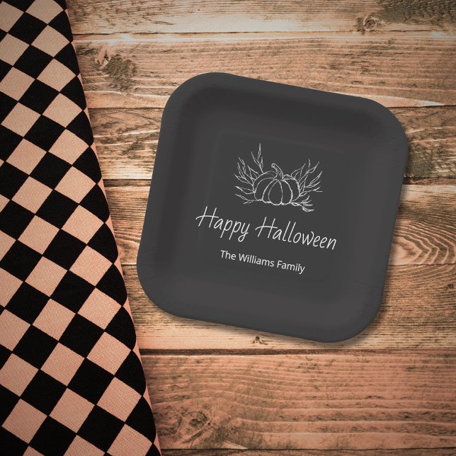 Rustic Chalkboard Halloween Party Simple Pumpkin  Paper Plate (Creator Uploaded)