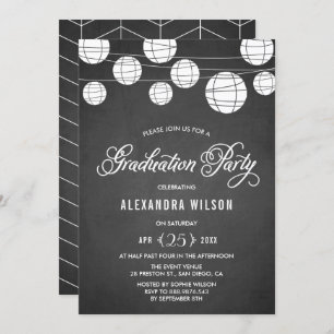 Rustic Chalkboard Hanging Lanterns Graduation Invitation