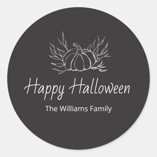 Rustic Chalkboard Happy Halloween Simple Pumpkin  Classic Round Sticker (Front)