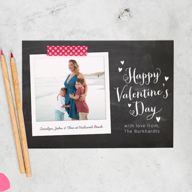 Rustic Chalkboard Happy Valentine's Day Photo Holiday Card (Creator Uploaded)