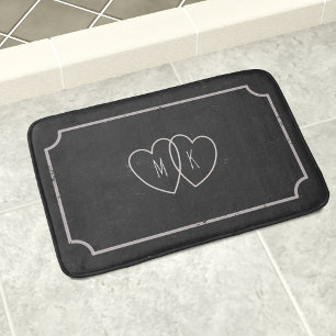 Rustic Chalkboard Heart Couple Monogram Bath Mat