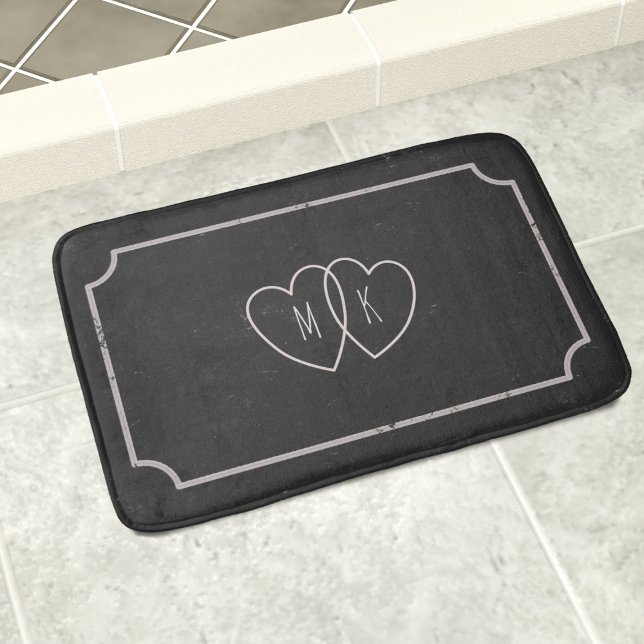 Rustic Chalkboard Heart Couple Monogram Bath Mat (A gift for the Newlyweds. Their initials on a bath mat. They'll not be expecting that)