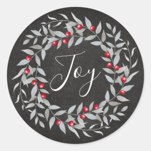 Rustic Chalkboard Joy   Christmas Happy Holidays Classic Round Sticker