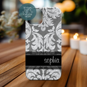Rustic Chalkboard Lace Pattern Custom Name Case-Mate iPhone 14 Case