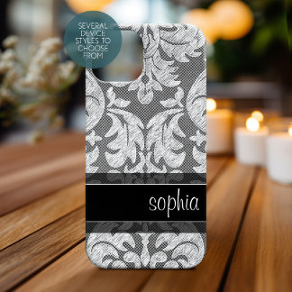 Rustic Chalkboard Lace Pattern Custom Name Case-Mate iPhone 14 Case