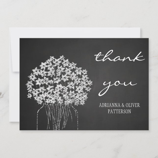Rustic Chalkboard Mason Jar Flowers Thank You Card (Front)