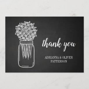 Rustic Chalkboard Mason Jar Flowers Thank You Card