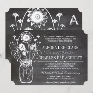 Rustic Chalkboard Mason Jar Vintage Typography Invitation
