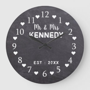 Rustic Chalkboard Mr And Mrs Wedding Large Clock