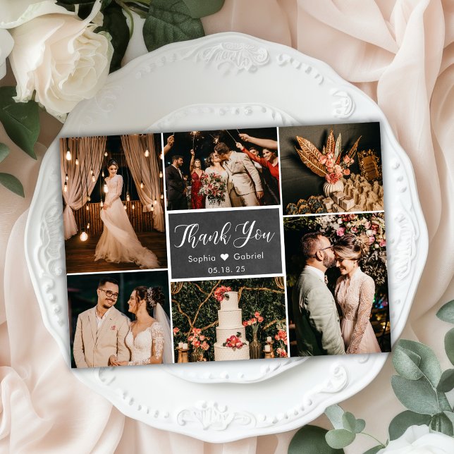 Rustic Chalkboard Multi Photo Collage Wedding  Thank You Card (Creator Uploaded)