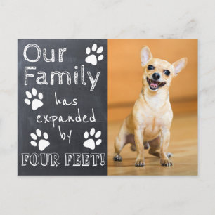 Rustic Chalkboard New Pet Announcement with Paws   Postcard