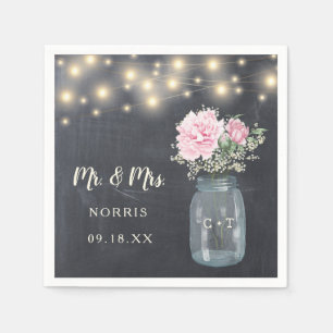 Rustic Chalkboard Peony Floral Mason Jar   Wedding Napkin