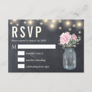 Rustic Chalkboard Peony Floral Mason RSVP Card