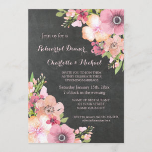 Rustic Chalkboard Pink Floral Rehearsal Dinner Invitation